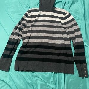 Investments Black and Gray Striped Turtleneck Sweater